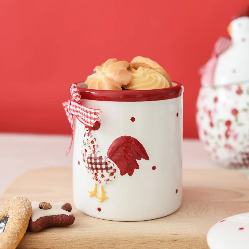 Red Chicken-shaped Ceramic Sealed Storage Jar, Creatively Designed Container, Cute and Interesting Household Item Good-looking