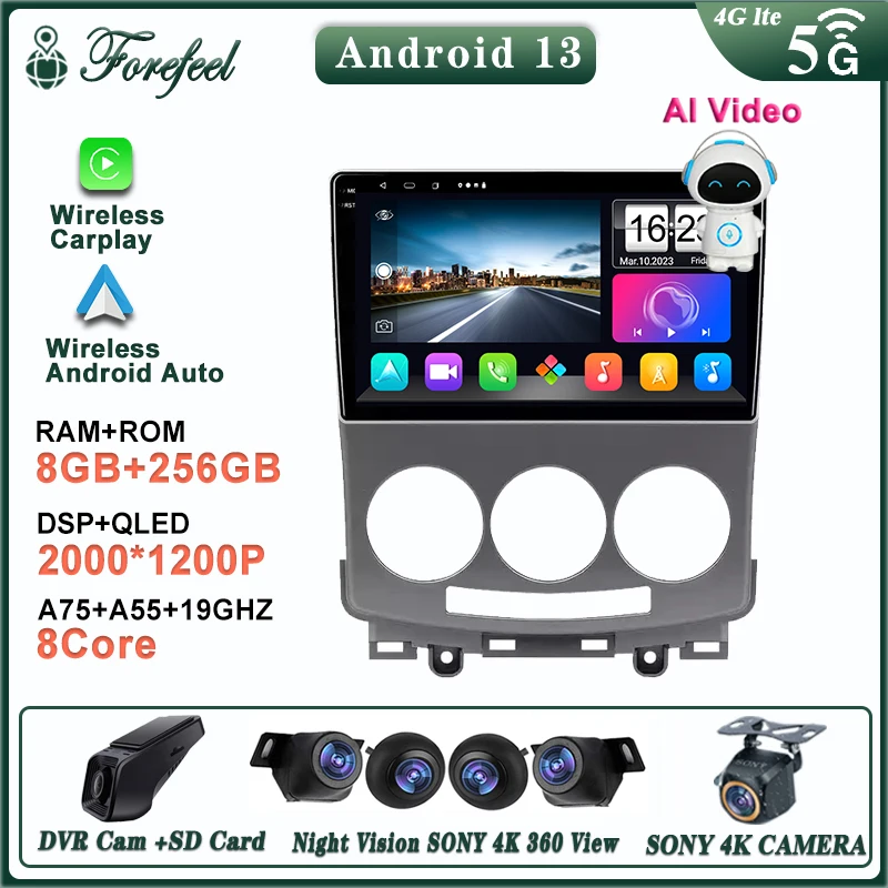 Autoradio Android 13 Per Mazda 5 2 Cr 2005 - 2010 Lettore Video Multimediale Schermo Monitor Tv Autoradio Navigazione Stereo