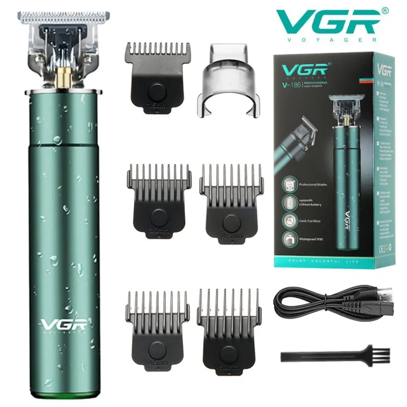 

VGR Rechargeable Electric Hair Clipper Engraving T-shaped USB Full Metal Clipper Washing IPX5 Oil Head Hair Clipper New V-186