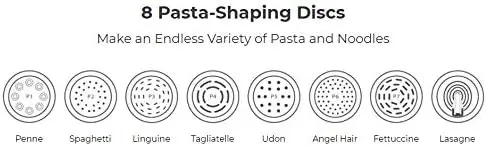 LAGASSE Pasta & Beyond, Automatic Pasta and Noodle Maker with Slow Juicer-8 Shaping Discs Black