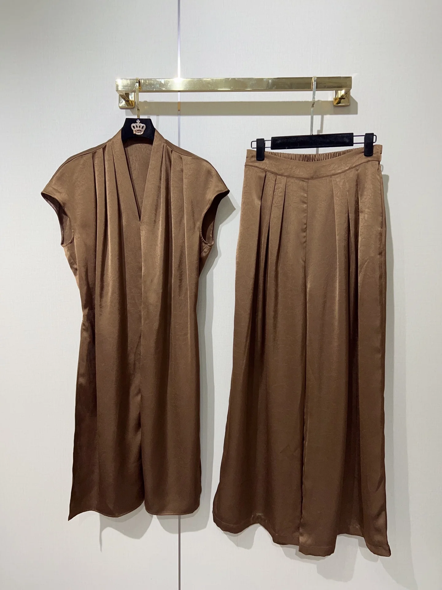ZJYT Summer Lace Up Top and Wide Leg Pants 2 Piece Matching Sets Office Lady Work Wear Elegant Chic Trousers Suit Clothes Khaki 5