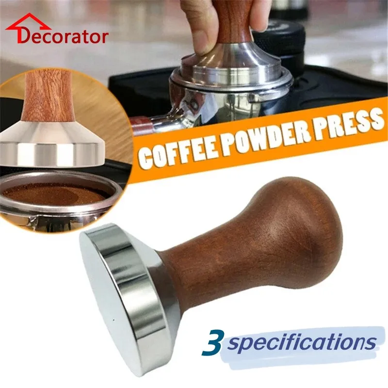 Stainless Steel Flat Base Coffee Tamper 51MM/53MM/58MM Espresso Coffee Machine Profilter Tool Rosewood Handle