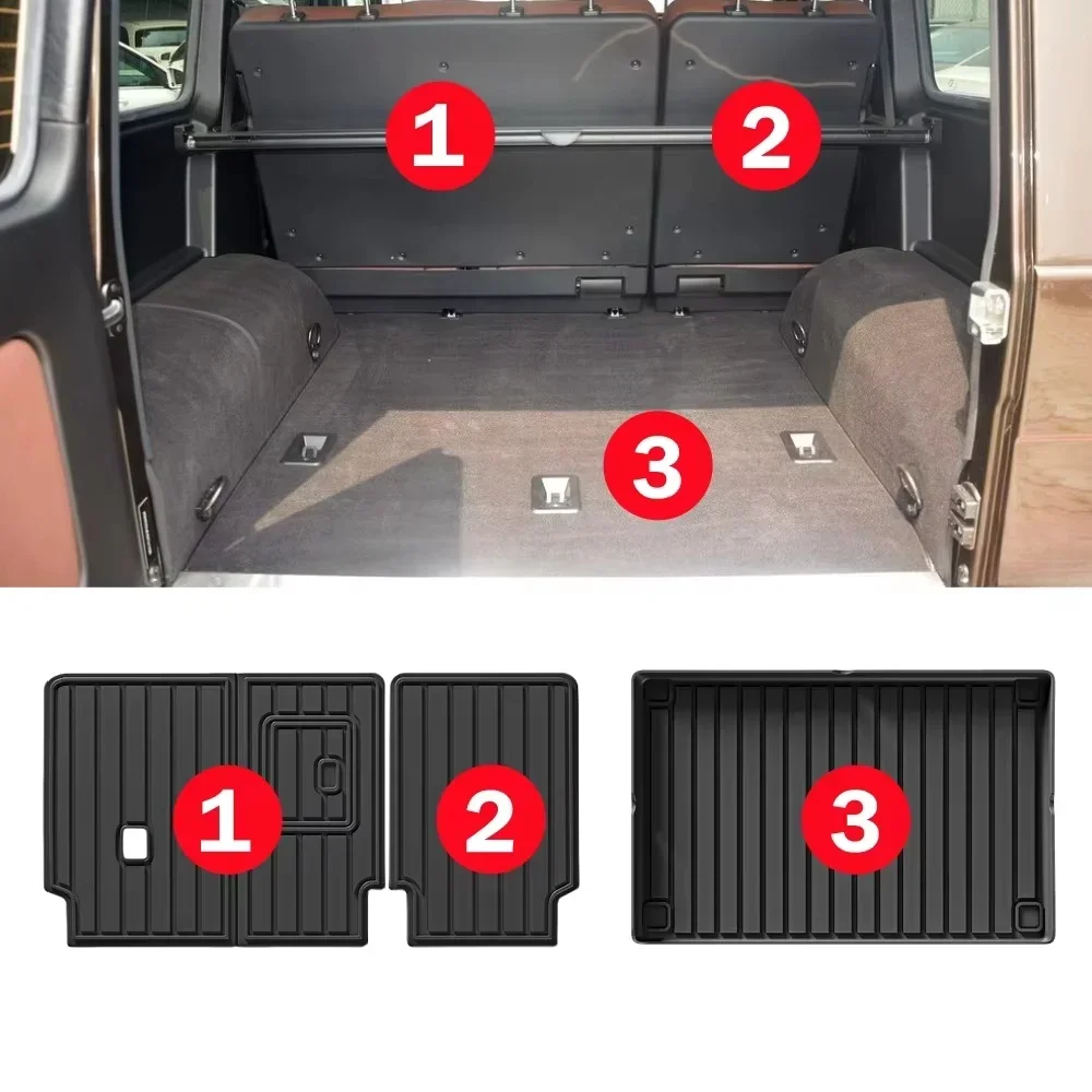 메르세데스 벤츠 G 클래스/G500/G550/G63/G350 2019-2023 2024-2025 TPE 플로어 매트, 트렁크 매트 카고 라이너 시트 백 방오 패드