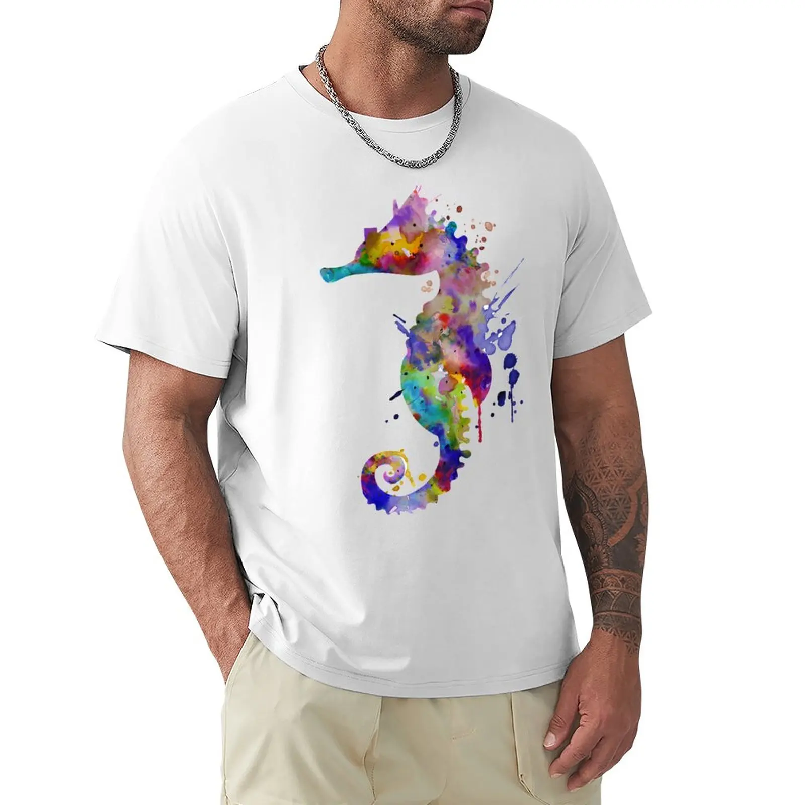 

Colorful Seahorse Silhouette T-Shirt cute clothes oversized sweat mens t shirts