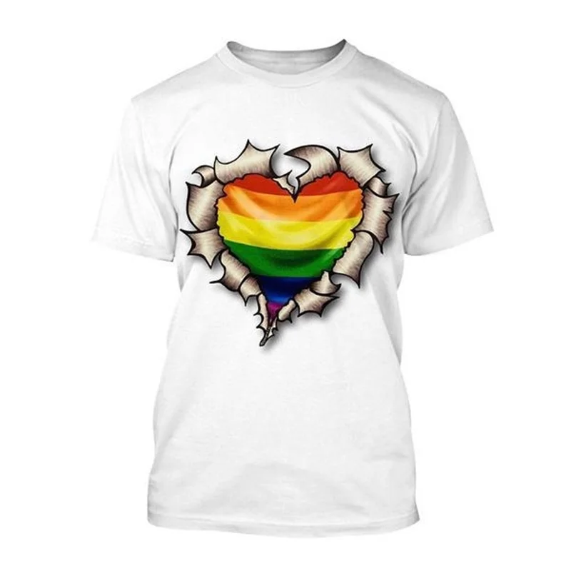 

3D printing new design LGBT T-shirt men's colorful rainbow women's short sleeved fashionable T-shirt casual street top LGBTQ