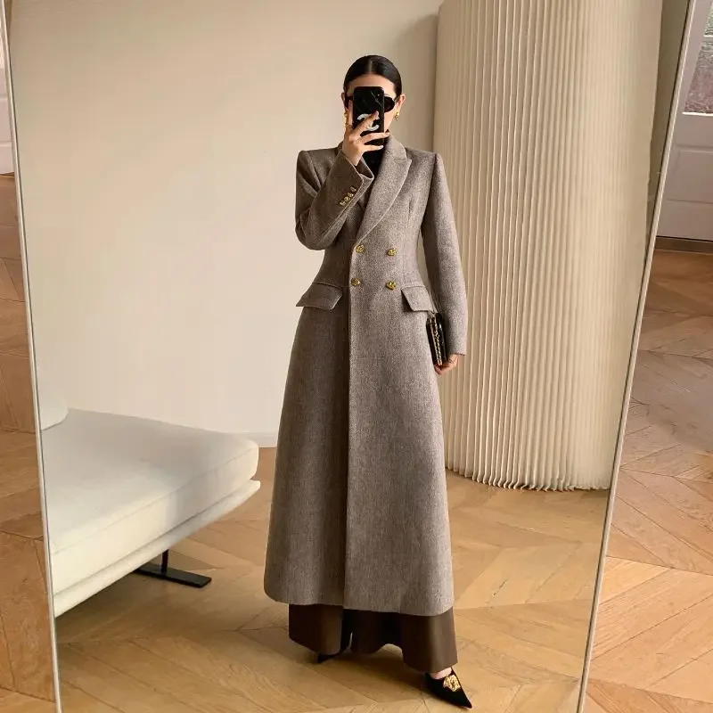 

Women Woolen Long Coat Autumn Winter New Retro Temperament Casual Women Jacket Female Office Lady Fashion Coat Long Sleeve