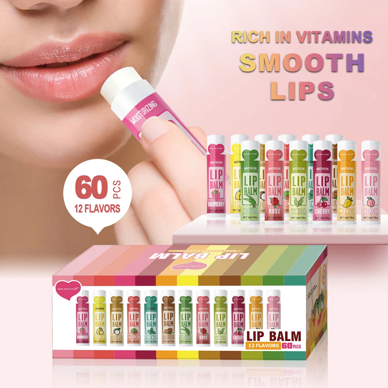 60PCS Moisturizing Lip Balm set 5g Deep Moisturizing and brightening Lip Color Gift for holiday parties 4