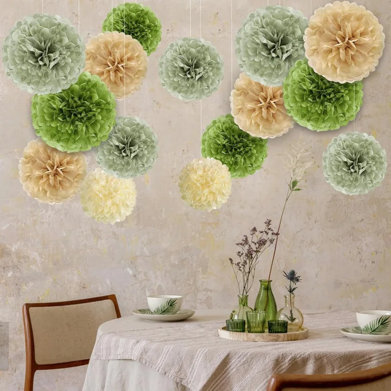 Olive Green Tissue Paper Pom Poms 5
