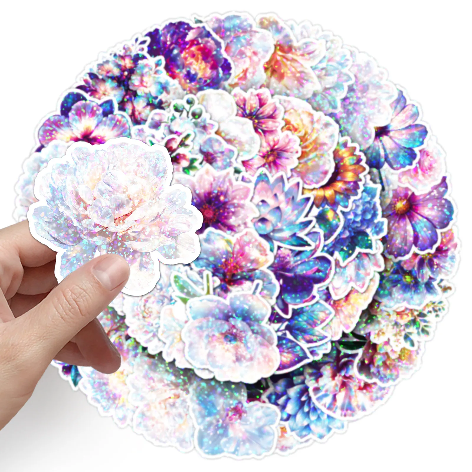 50PCS 깜박이는 꽃 스티커 레이저 식물 꽃 크리 에이 티브 홀로그램 방수 장식 전화 컴퓨터 스티커