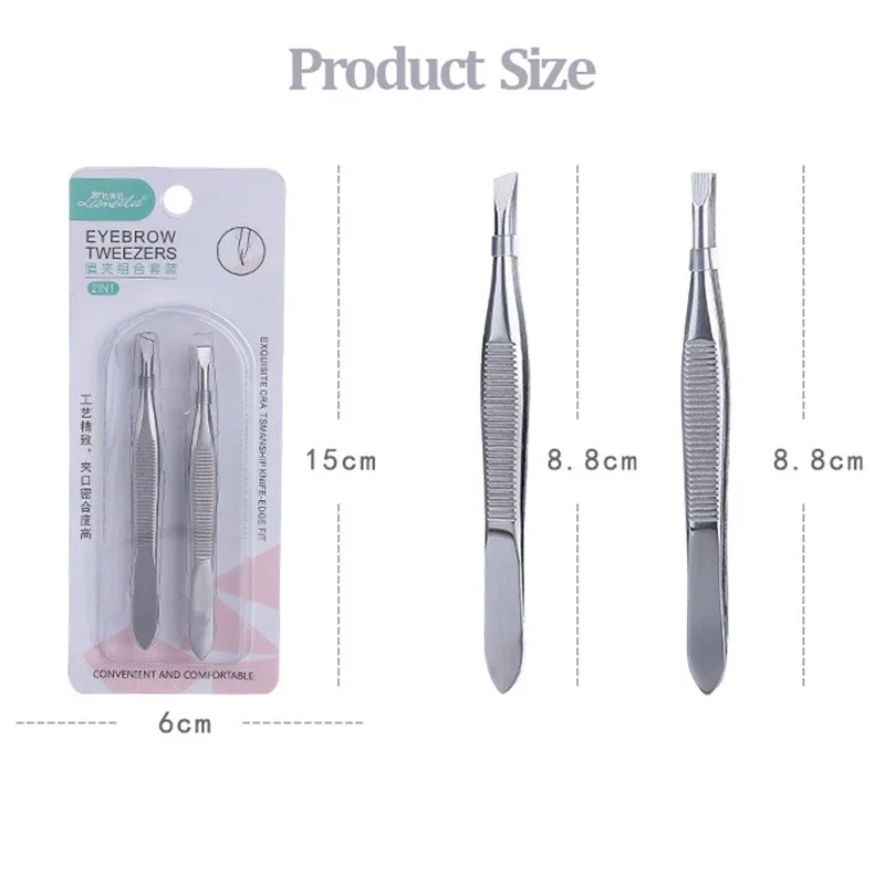 Professional Slanted/flat Stainless Steel Hair Removal Clip 2Pcs/Set Eyebrow Face Hair Remover Tweezers Eyebrow Plucking Tools