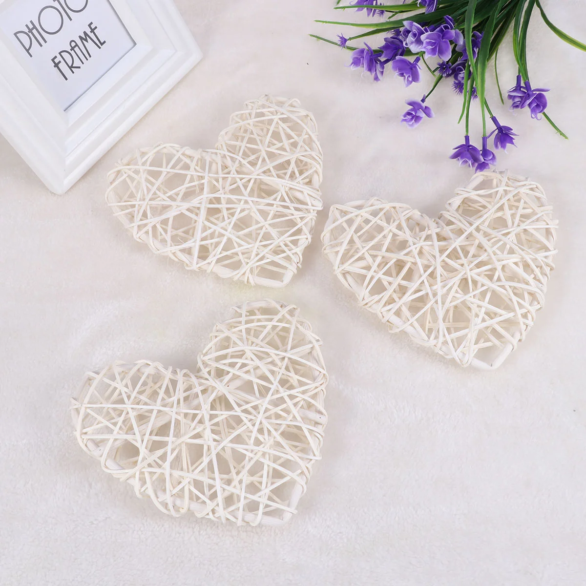 

5Pcs Heart Rattan DIY Takraw Craft Photo Props for Wedding Party Decoration White 16CM