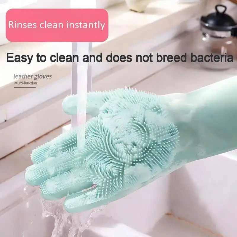Silicone dishwashing gloves, household kitchen anti scald brush, dish washing tool, pet bath, thick anti scratch