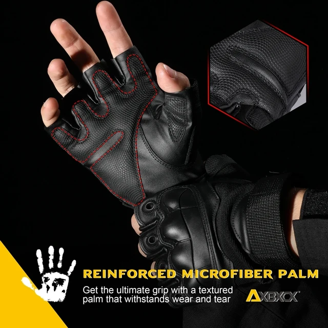 Guantes, airsoft medio dedo de cuero negro mil-tec palma de cuero de la  empuñadura de airsoft guante