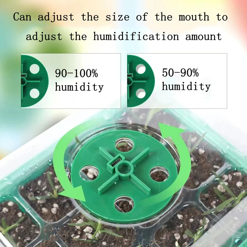 Seed Starter Tray Box LED Grow Light Nursery Pot Seedling Germination Planter Adjustable Ventilation Humidity 12 Cell