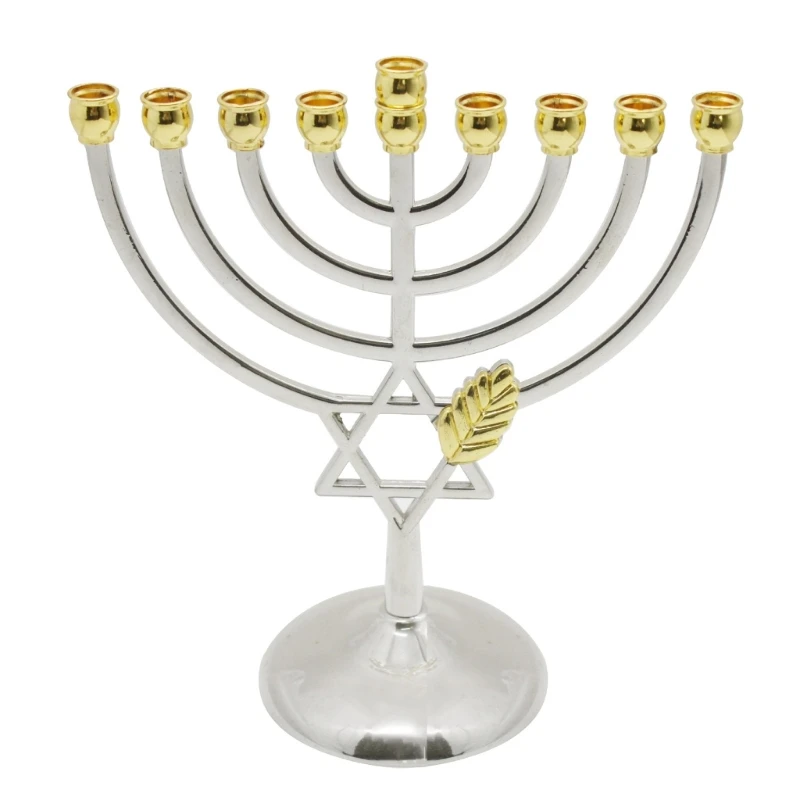 

Traditional Hanukkah Menorah 9 Branch Candlestick Holder Metal Craft Stand New Year Festival Home Decor