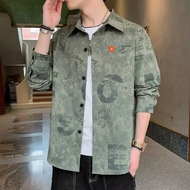 thumbnail image 1 of Camisas para hombre con estampado de camuflaje y bolsillo, camisa para hombre, cuello en I, cosas baratas, estilo coreano, moda original y regular para hombre 2024 XXL, 1 of 4