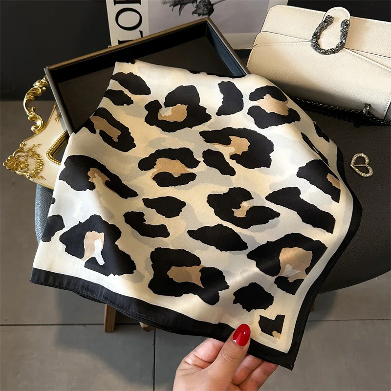 2024 New Leopard Print Square Scarf Women's Imitation Silk Scarf Casual Versatile Decoration Small Neck Scarf 70CMx70CM 5