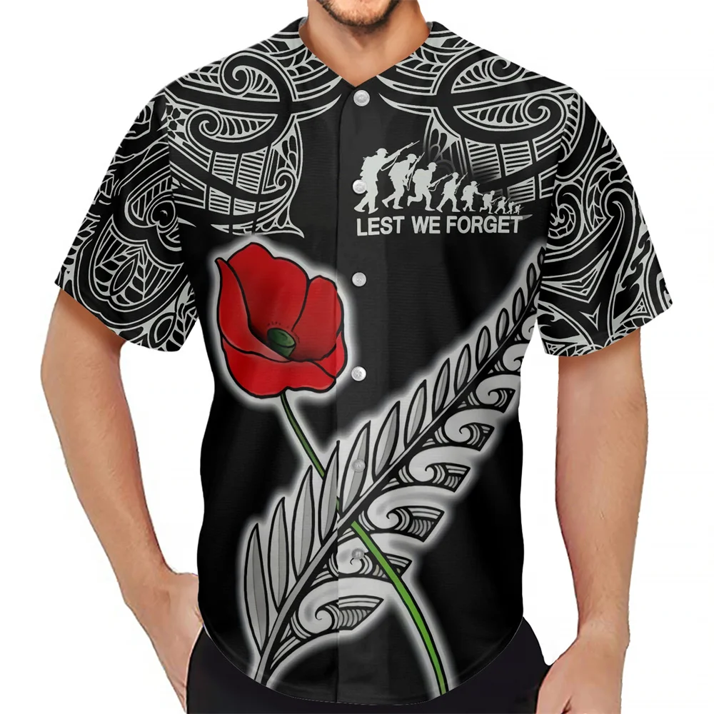 New Zealand Baseball Shirt Anzac Day Lest We Forget Silver Fern main image 1