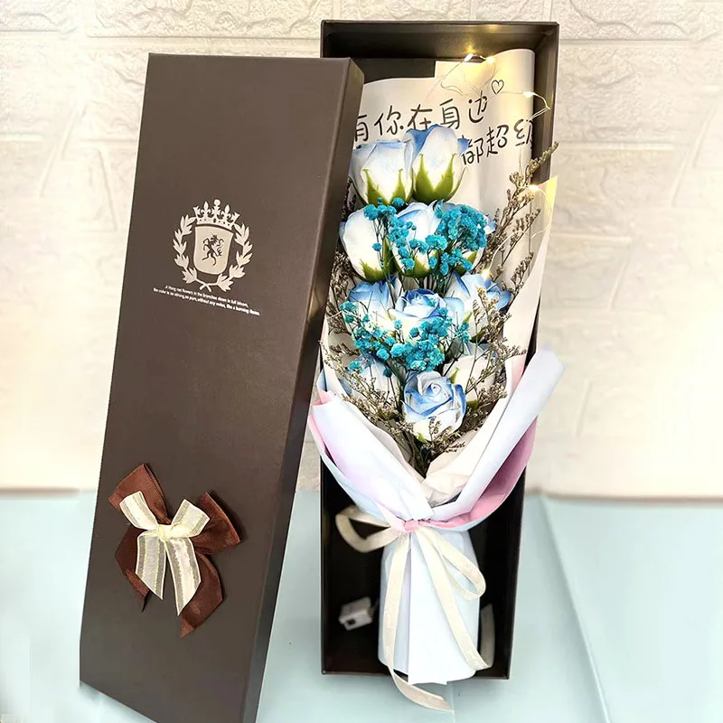 

Atmosphere Simulation Flower Rose And Carnation Bouquet Gift Box Artificial Flower Fairy String Lights Valentines Room Decor