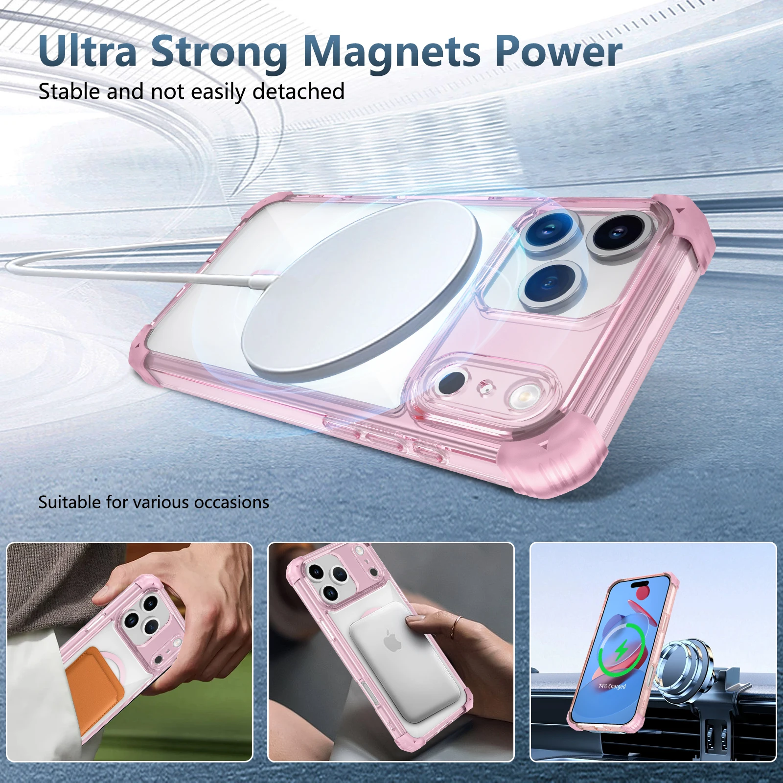 Enhanced Armor Shockproof Magnetic Wireless Charging Transparent Case with Magsafe Cover