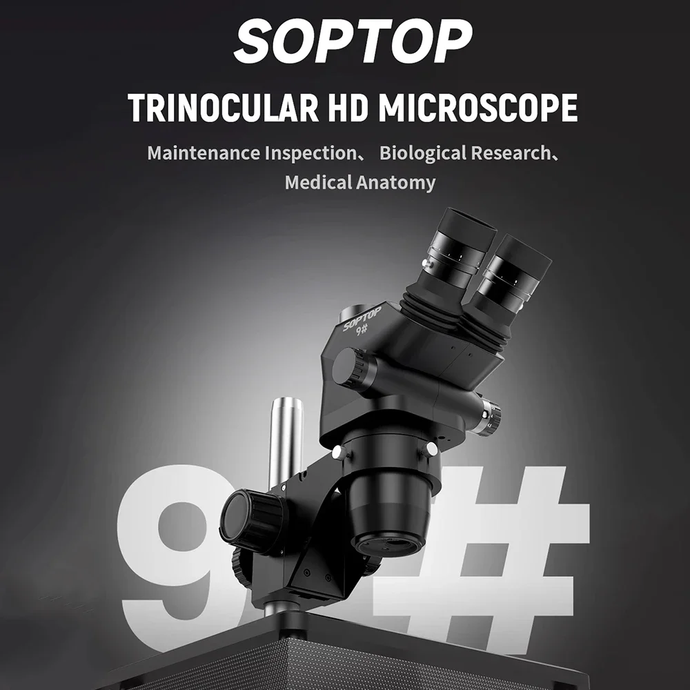 소프탑 9    삼안 HD 현미경, 고정밀 광학 줌, 6.7-4.5X 연속 줌 150MM, 스테레오 현미경