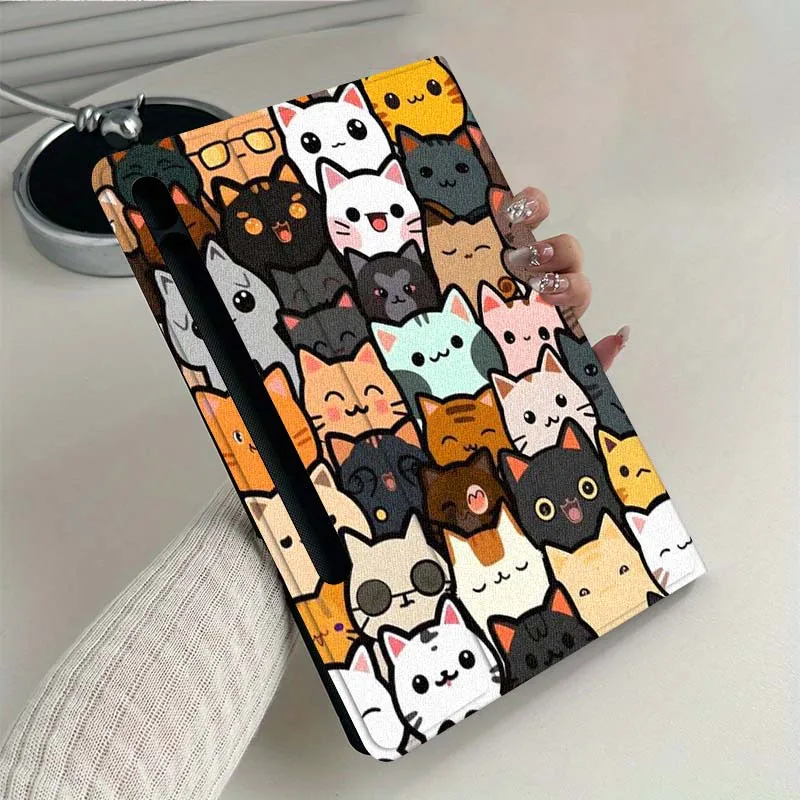 Cartoon Cat Flower Foldable Tablet Cover Case