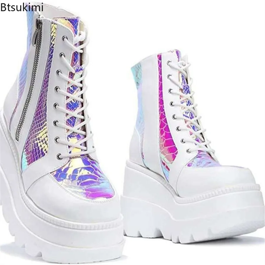 

2023 Women's Platform Boots Lace-up Goth Cool Motorcyle Boots for Women Punk Street Zipper Side Ladies Cowboy Boots Shoes 35-43