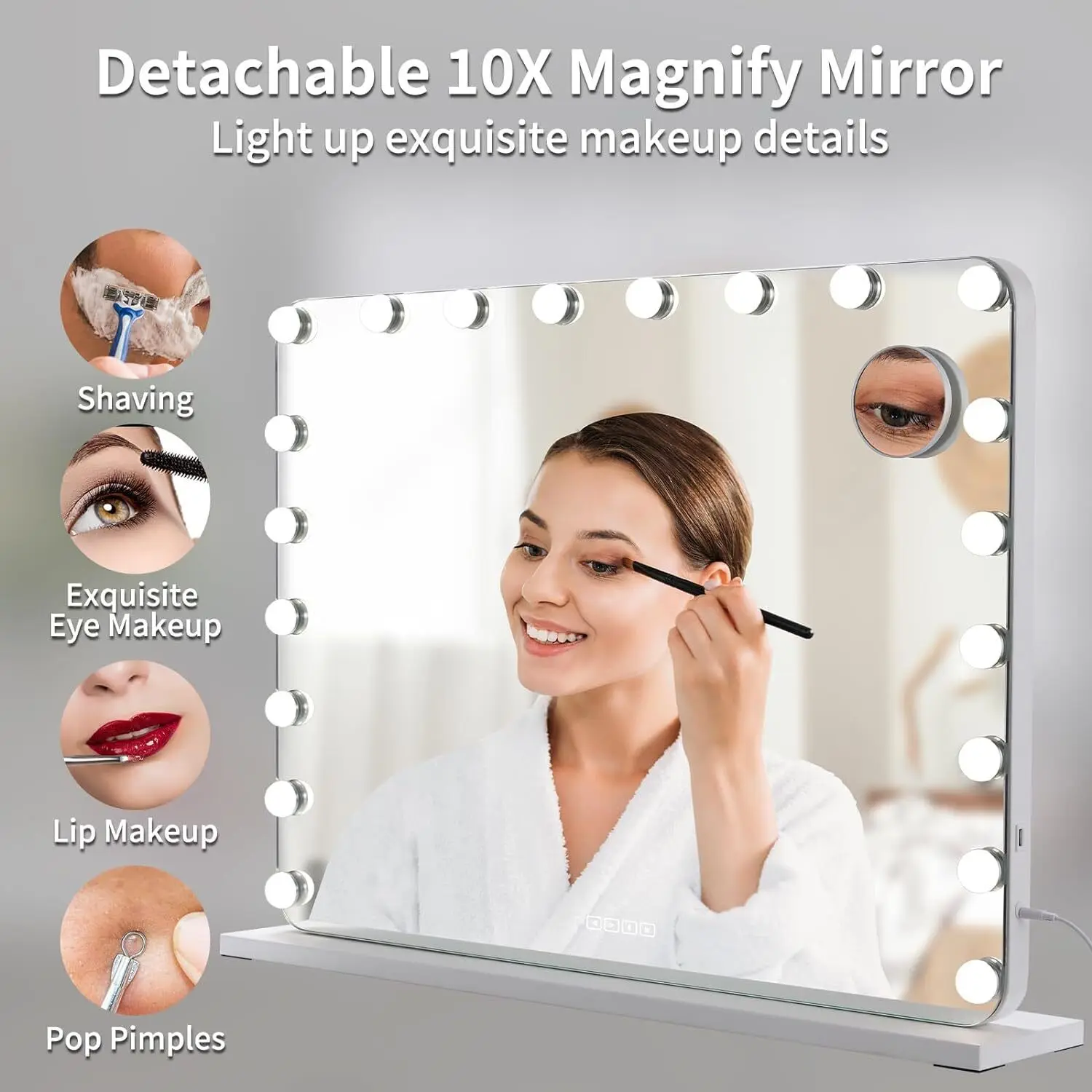 Hollywood Make-Up Mirror with Lighting 20 LED,Bluetooth Player, 80x60cm Large Cosmetic Mirror with 3 Dimmer Light ,USB,Touch 4