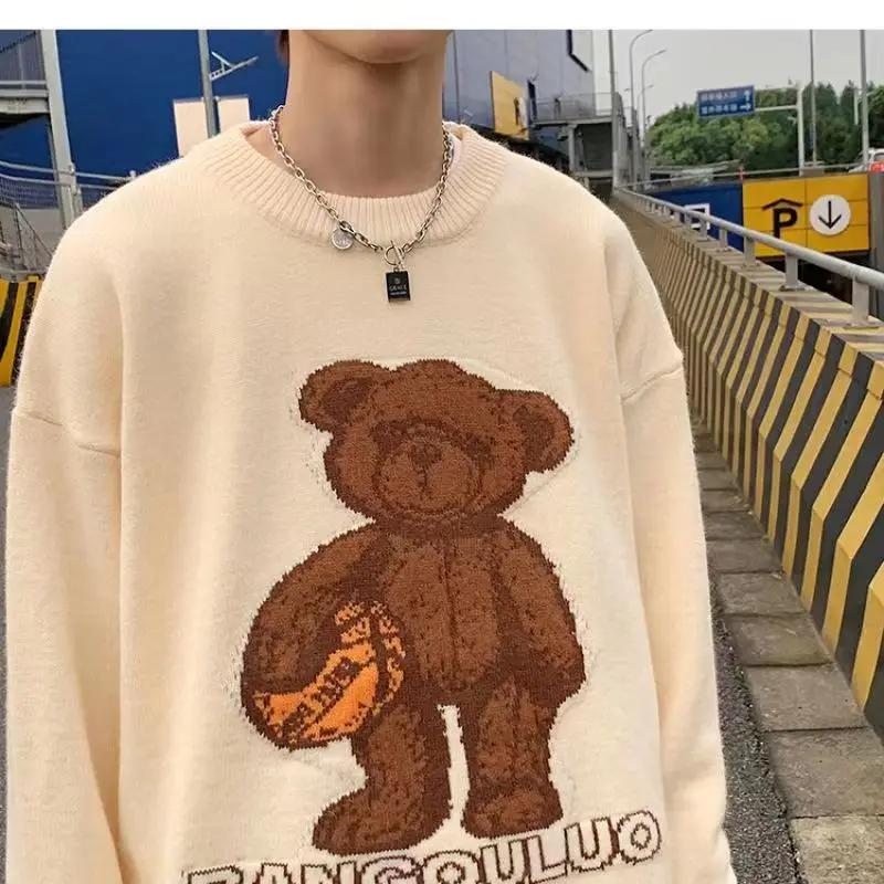 Autumn and Winter New Loose Fashion Little Bear Cartoon Couple Sweater Japanese Lazy Pullover Knit Soft and Comfortable Versatil