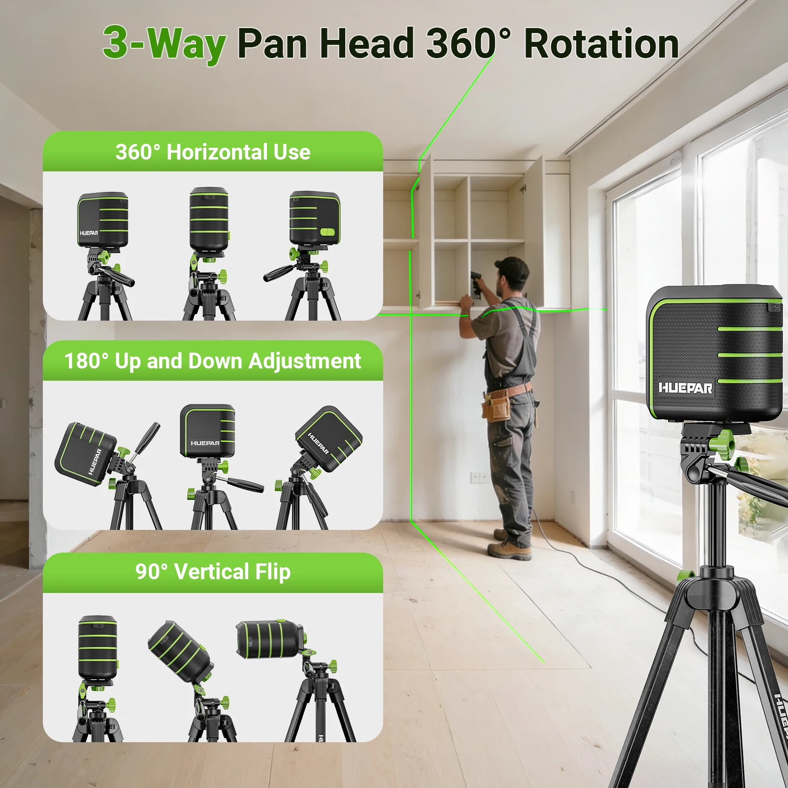 U011G green beam 2 lines self-leveling laser level with pulse mode & 2200mAh bat
