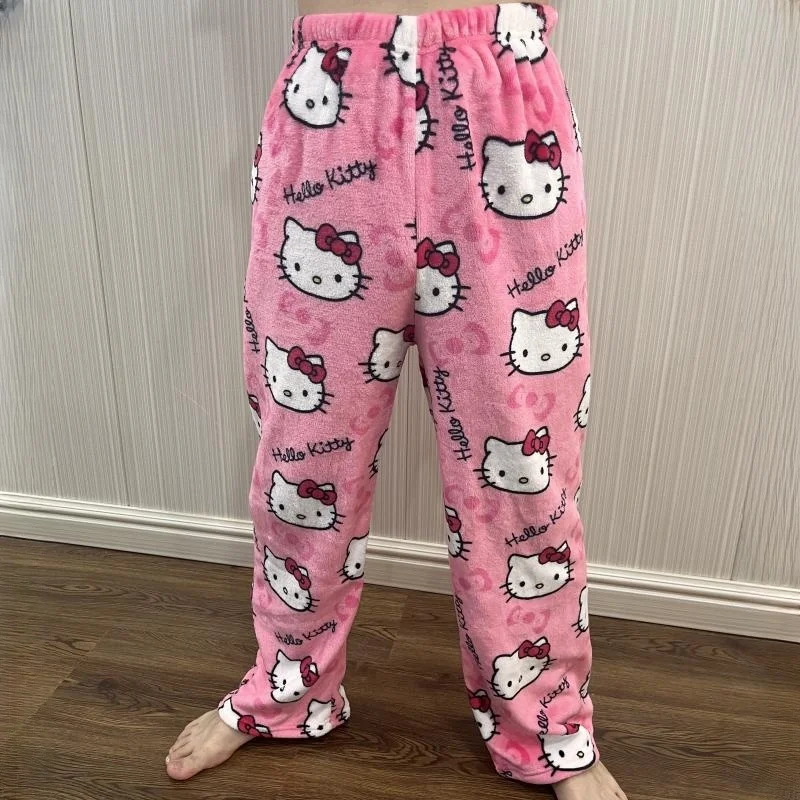 Kawaii Hello Kitty Pajama Pants Sanrio Y2K Cartoon Hip Hop Ladies Warm  Casual Plush Kitty Flannel Pants Women's Clothing Gifts - AliExpress