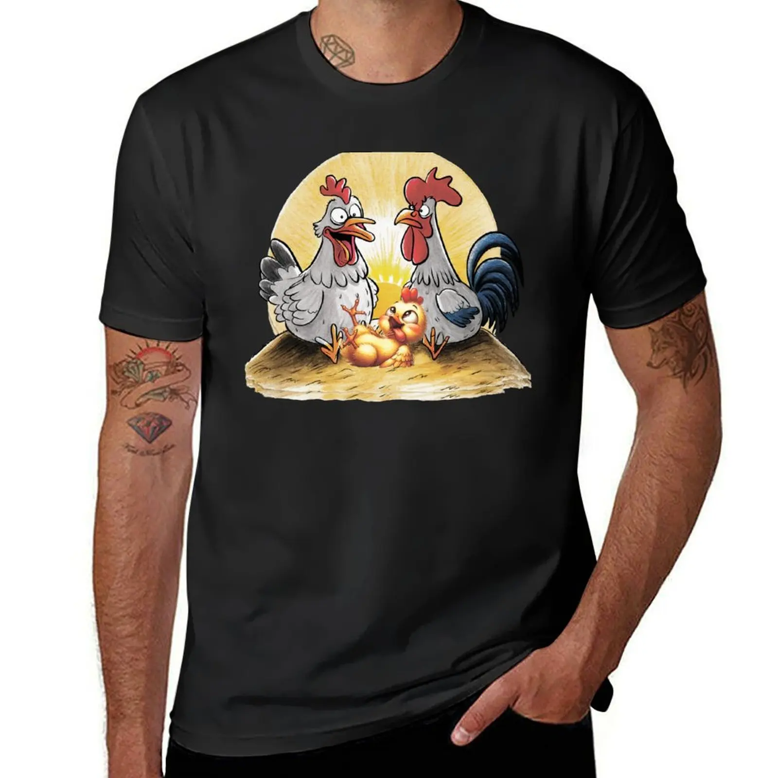 

Adorable hen, surprised rooster and chicken, T-Shirt anime clothes blacks fruit of the loom mens t shirts