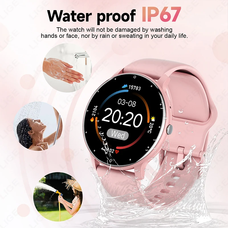LIGE 2025 Smart watch Ladies Full touch Screen Sports Fitness watch IP67 waterproof Bluetooth For Android iOS Smart watch Female 3