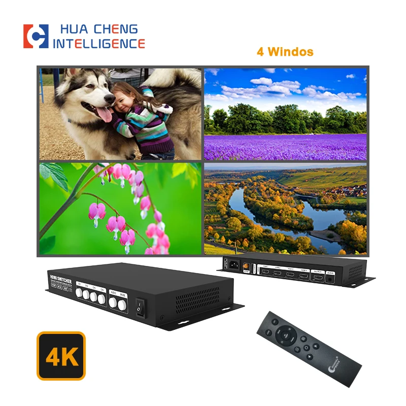 4K 쿼드 멀티 뷰어 스위처, 모니터 카메라 PC PS4-HDTV LCD 화면 프로젝트용 리모컨 포함, 4 in 1 Out, 4x1