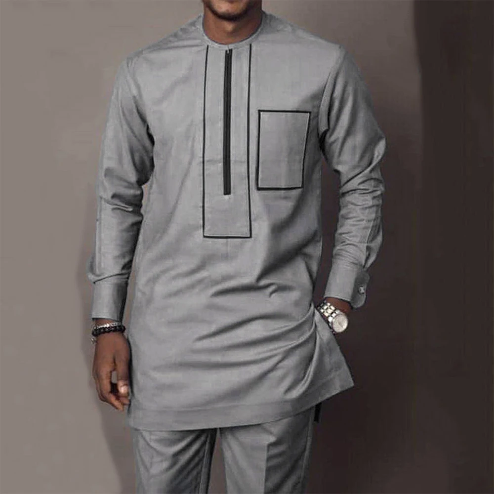 

Dashiki Männer Kleidung 2 Stück Langarm Outfit afrikanische Kleidung für Männer Kaftan Luxus Shirt Hose volle Männer Anzüge Hoch