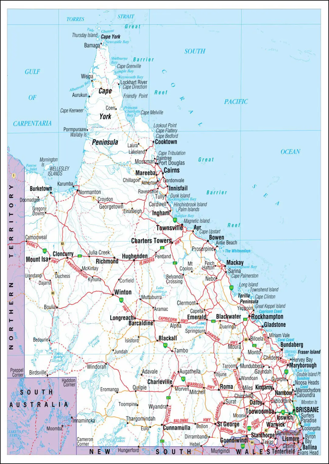 

QUEENSLAND STATE ROADS QLD MAP OF AUSTRALIA AUS WALL CHART Art Picture Print Silk Poster Home Wall Decor