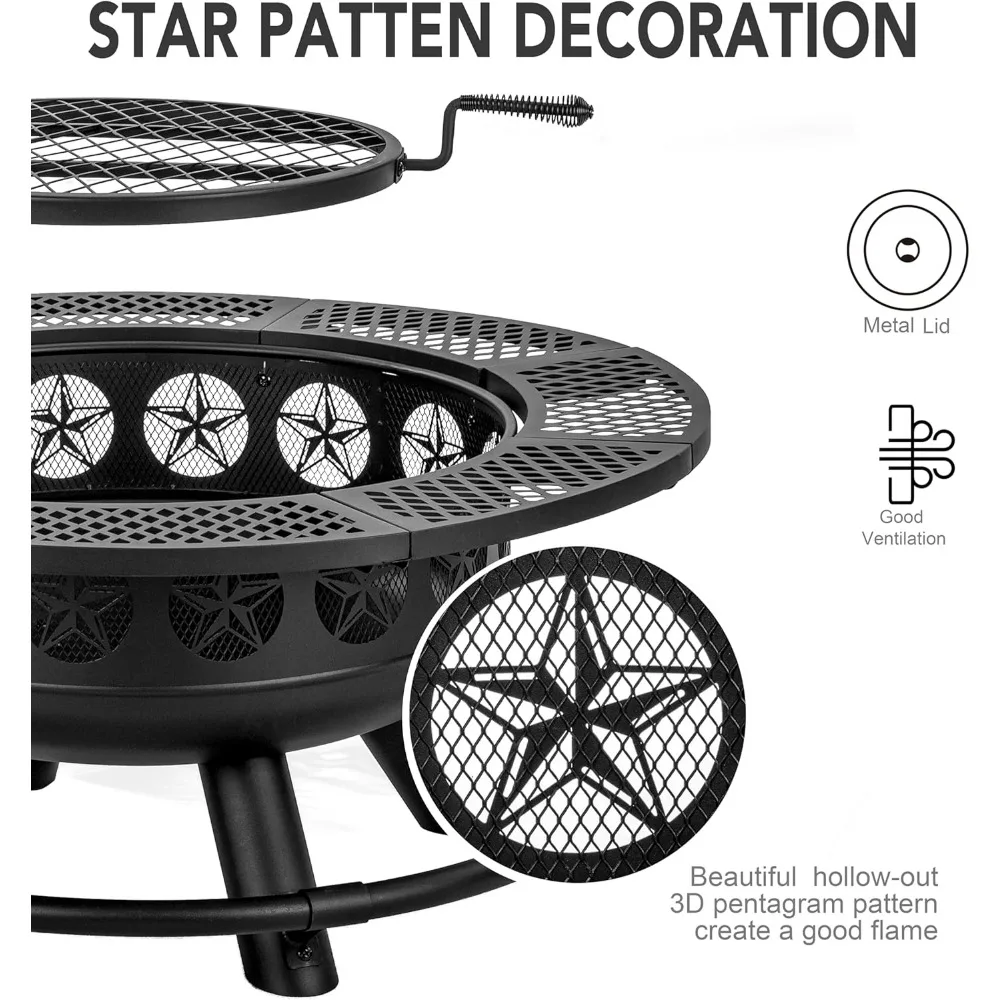 Description Picture 6 of item42 Inch Fire Pit with Cooking Grill,Outdoor Wood Burning BBQ Firepit with Lid, 3-in-1 Outdoor Fire Pit for Backyard Deck Bonfire