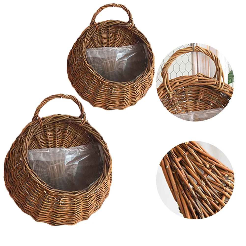 

2 Pcs Rattan Wall Hanging Flower Pot Basket Baskets Woven Flowerpot Rustic Decor Hollow Out