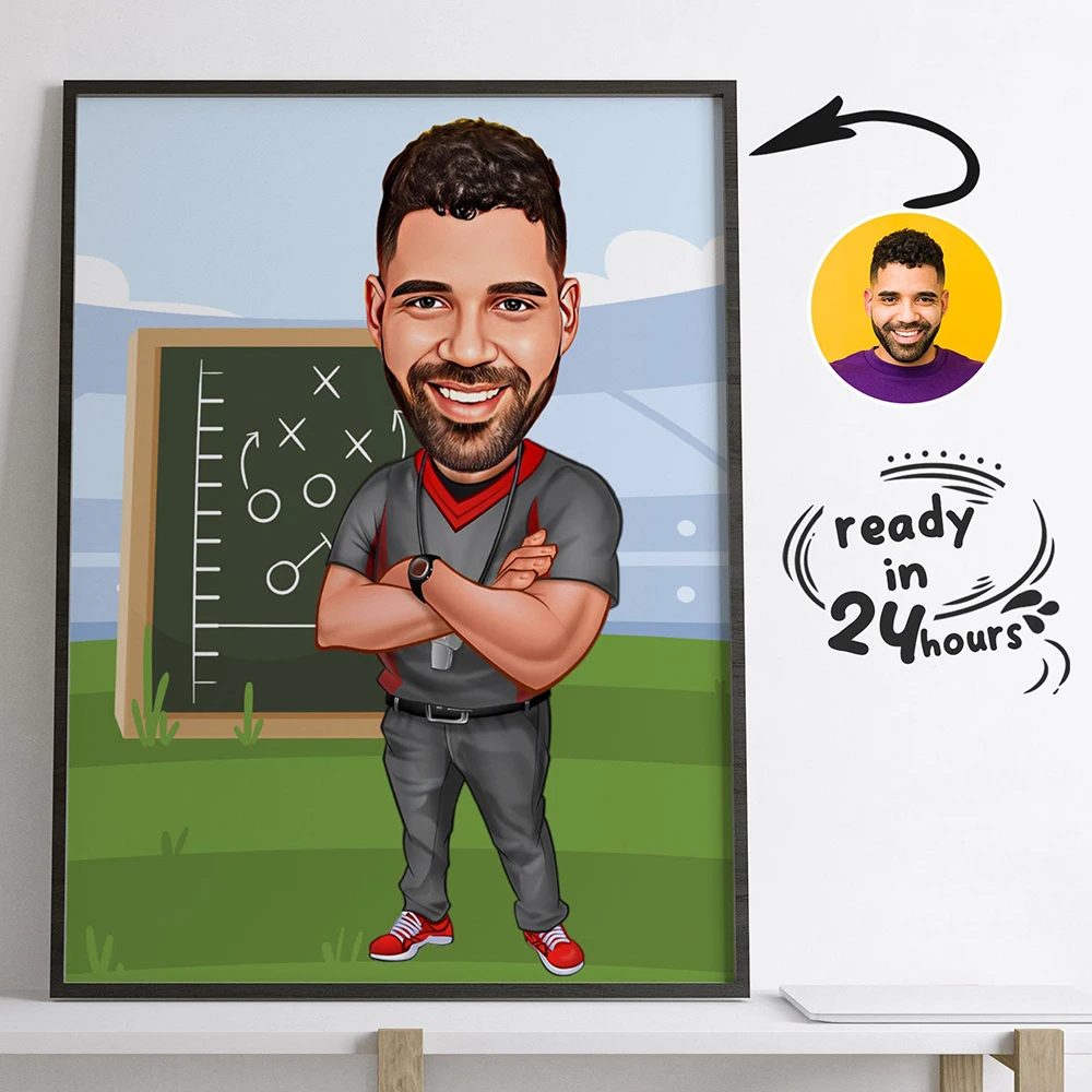 

Personalized Football Basketball Coach Sports Cartoon Wall Art Poster And Prints Picture Canvas Painting Decoration for Stadium