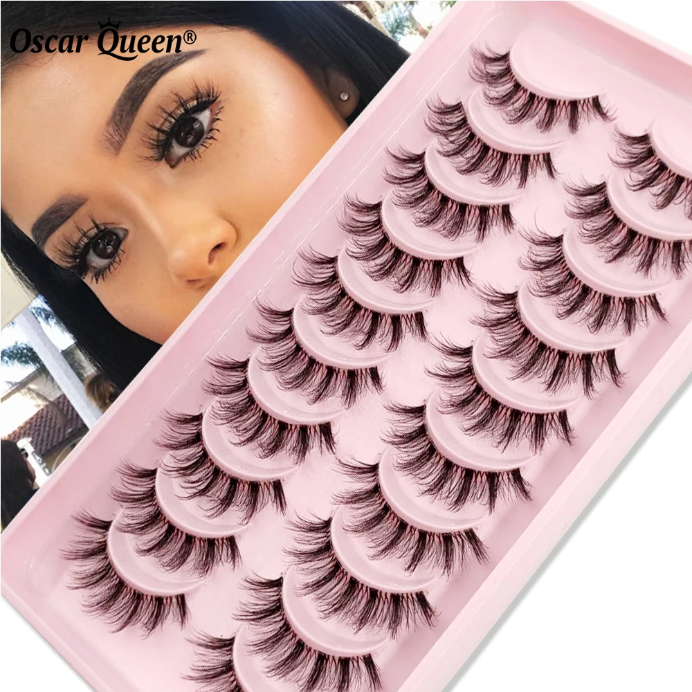 

3D 10 Pairs Soft Clear Band Manga False Lashes 5D Cosplay Wispy Transparent Band Handmade Fluffy Faux Mink Eyelashes Maquillaje