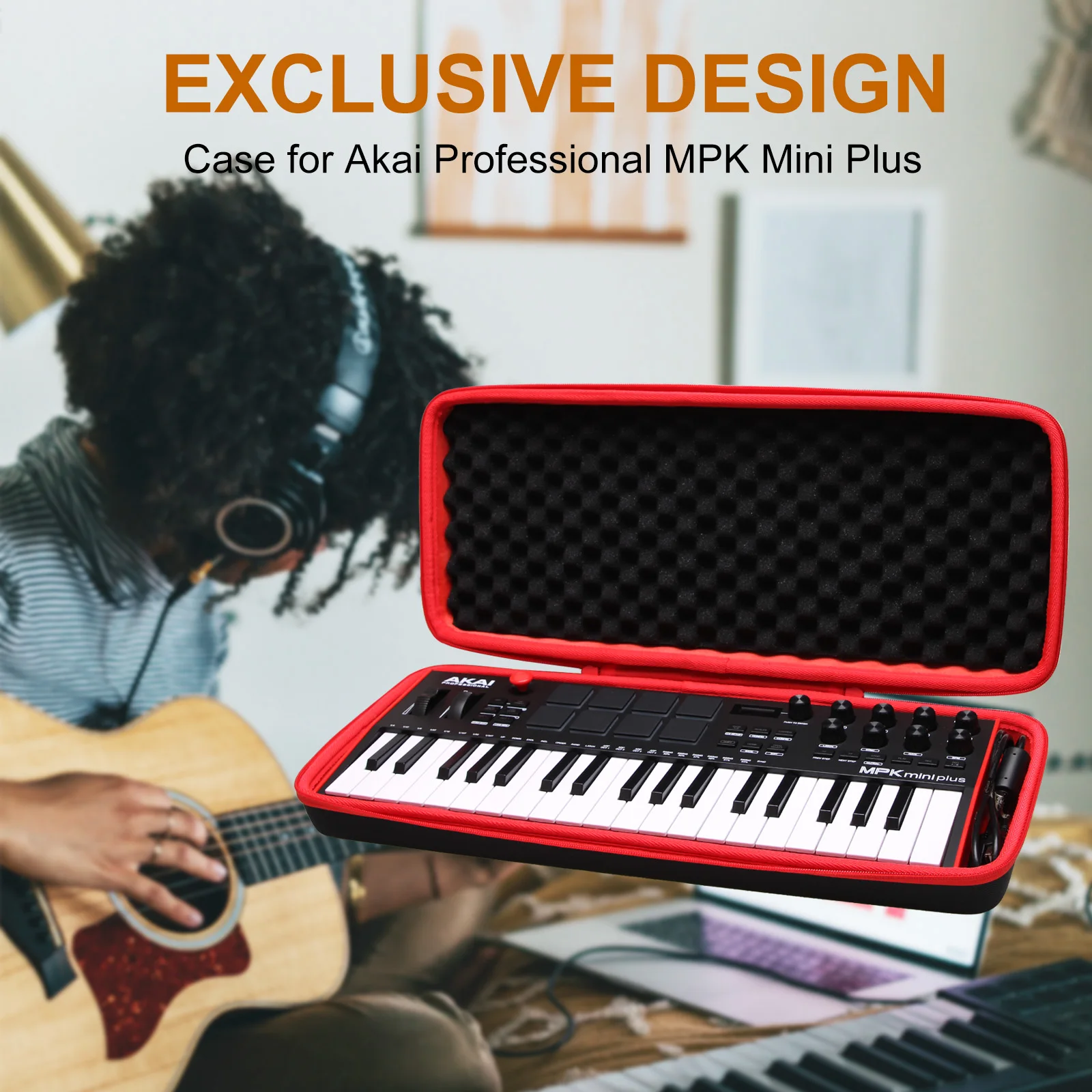 Rígido Eva para Controlador de Teclado Protetora Transportando Bolsa de Armazenamento Único Bolsa para Akai Professional Mpk Mini Plus Usb Midi Case - Image 3