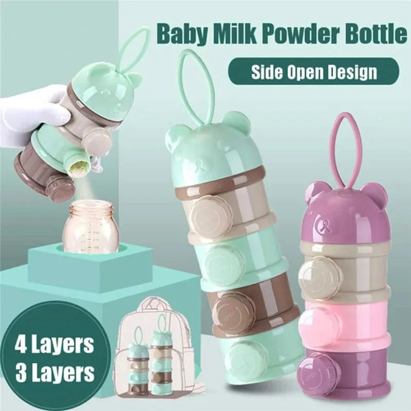 3/4 Grid Portable Milk Powder Dispenser Toddler Baby Food Storage Box Cartoon Formula Dispenser Container Infant Snack Box