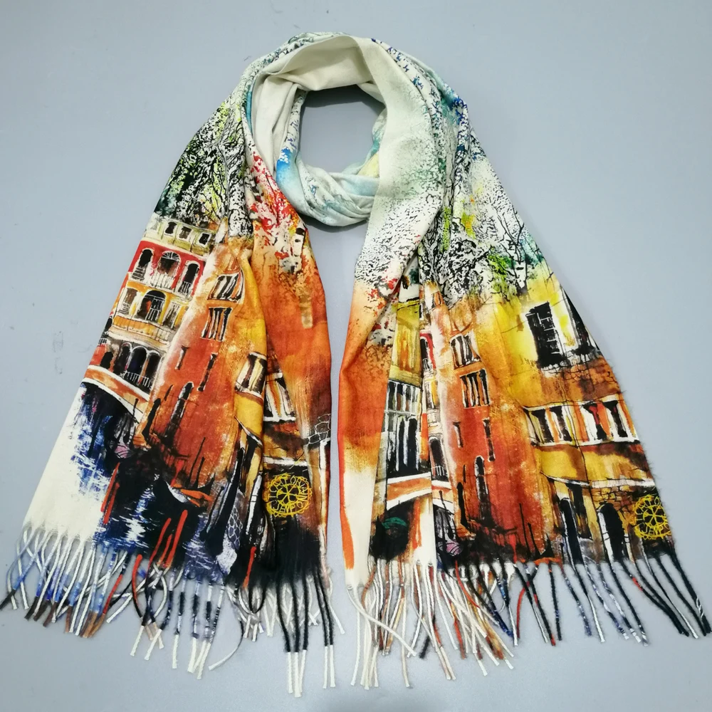 Sciarpa da donna in cashmere morbida grande scialle avvolgente coperta a doppia faccia stampa artistica calda stole pashmina Klimt Van Gogh regali, Arte 02, Large