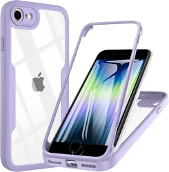 Full Body Double Side Transparent Shockproof Phone Case with PC+TPU Material - iPhone SE (2020) (PURPLE)