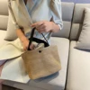 Black/White Beach Straw Shoulder Messenger Bag Women Bohemian Summer Rattan Bucket Shoulder Handmade Crossbody Bags For Women 6