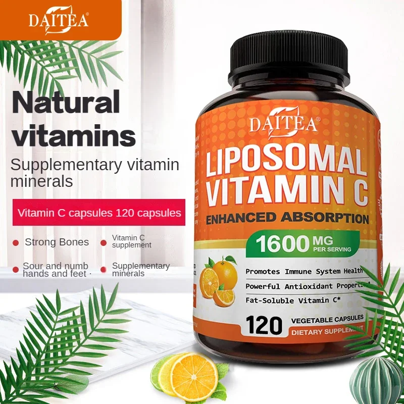 Daitea Liposomal-cápsulas de vitamina C, 1600 mg, lecitina, formación de colágeno, antioxidante, energía
