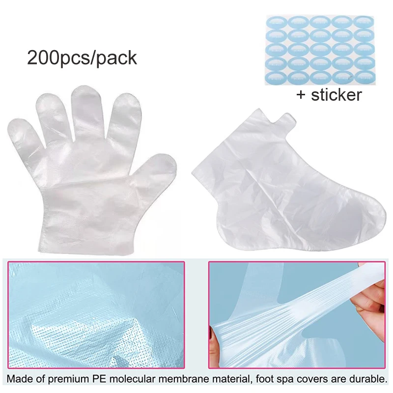 

Paraffin Wax SPA Liners PE Hand Cover 200pcs Disposable Plastic Bags Pedicure Foot Wrap Sealed Waterproof Gloves