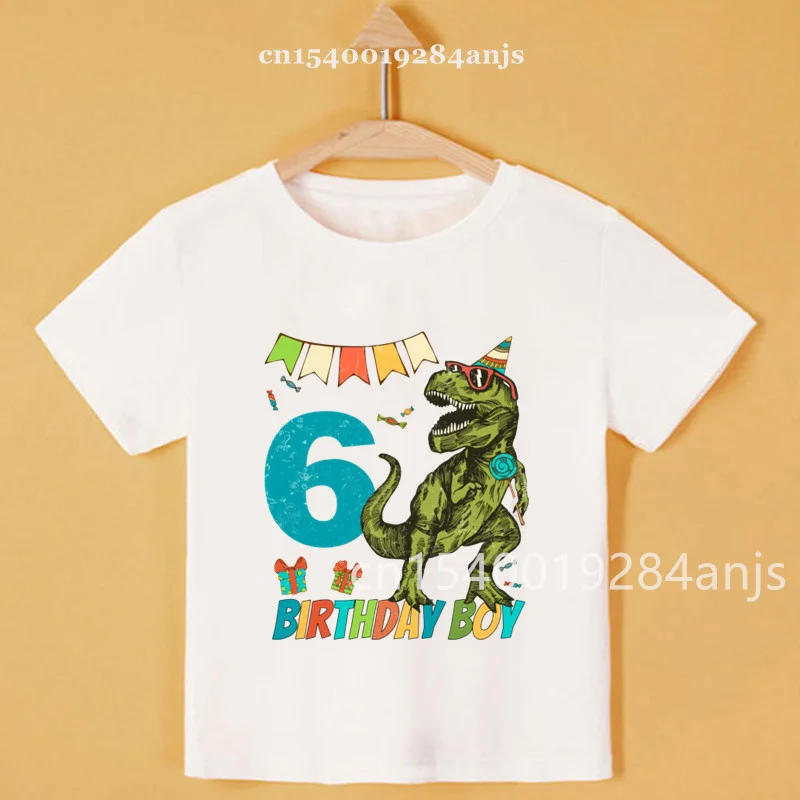 New Boy/Girl Cartoon Dinosaur Print Number Name T-Shirt Kids Cute Birthday Gift Clothes Baby Dinosaur Cartoon T-Shirt 4