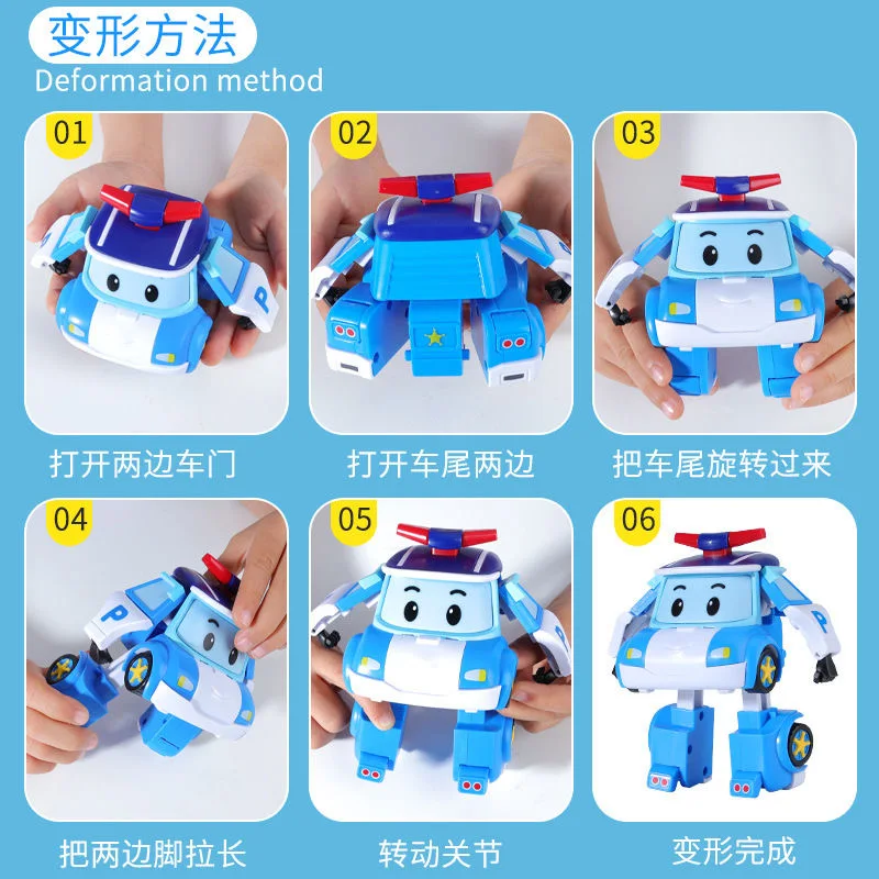 Anime Action Figures 2pcs/set Poli Car Transform Vehicle Robot Toy Poli Amber Roy Action Figure Transform Bus Cartoon Kid Toy Birthday Children Gifts