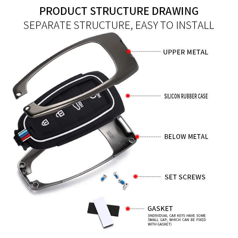 Copertura della cassa chiave dell'automobile del Silicone della lega di zinco per Hyundai Solaris Sonata Hybrid NEXO NX4 New Grand Santa Fe Tucson 2020 2021 - S96c437dd77aa4aab8e87b4d3b11556c0F